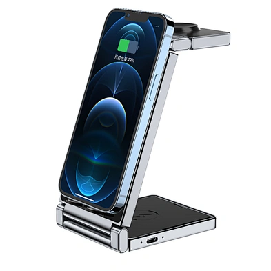 JEDI 2023 Multifunctional Dual Coil 3in1 15W Folding Charging Stand Magnetic Foldable Portable Wireless Phone Charger
