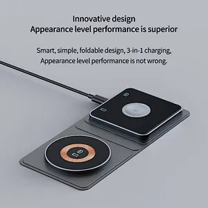 2024 leather wireless charger Station With Fast 2 In 1 Foldable Wireless Phone Charger