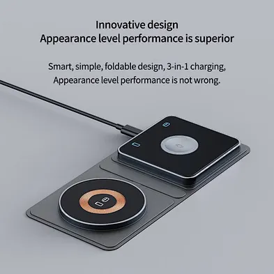 2024 leather wireless charger Station With Fast 2 In 1 Foldable Wireless Phone Charger