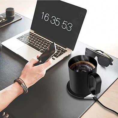 55 Degree Celsius Thermostatic Heating 15w Charging Pad Mug Cup Warmer Wireless Charger With Intelligent Detection