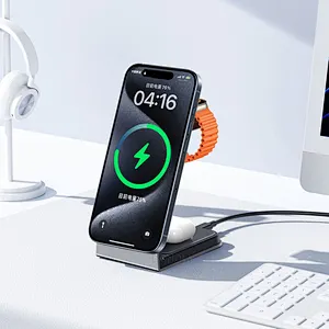 Customized OEM wireless charger stand 15W fast wireless charging 3 in 1 metal magnetic transparent wireless charger