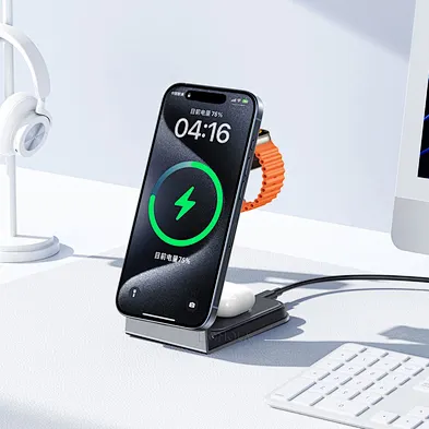 Customized OEM wireless charger stand 15W fast wireless charging 3 in 1 metal magnetic transparent wireless charger