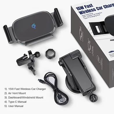 Kc Certified Automatic Rotation 15W Fast Charging Wireless Car Charger Car Mount For phone Z Fold 3 Z Flip 3