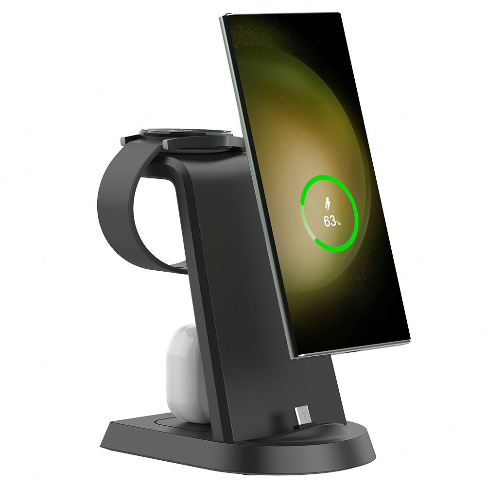 OEM 15W Portable Desktop Fast Charging Stand 3 in1 Charger Station Custom Logo 15w Wireless Charger Stand Phone