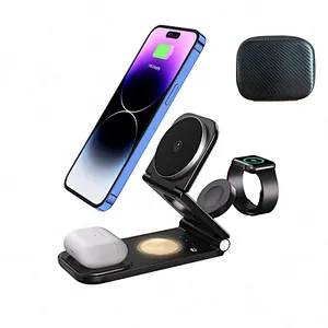 Portable Magnetic With Light 15W 3 In 1 Foldable Wireless Charger For phone