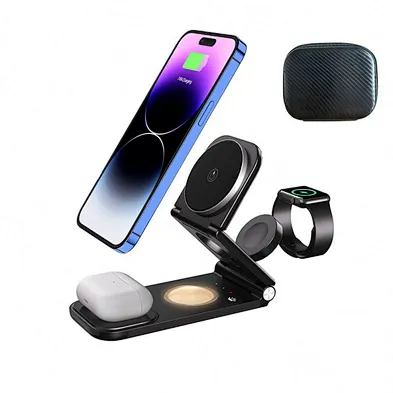Portable Magnetic With Light 15W 3 In 1 Foldable Wireless Charger For phone
