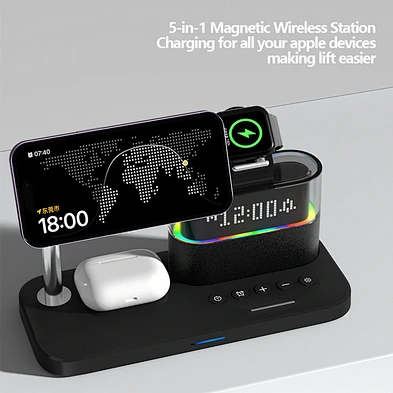 New 5 in 1 Light Alarm Wireless  With Wireless Charger And Clock with rgb night light wireless charger