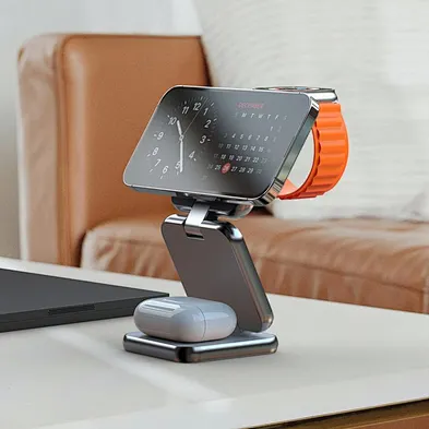 2024 multifunction new product Charger, Alloy Charging Foldable Aluminum 3 In 1 Wireless Charger