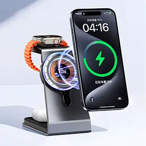Customized OEM wireless charger stand 15W fast wireless charging 3 in 1 metal magnetic transparent wireless charger