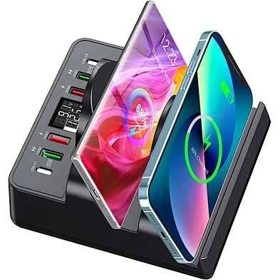 2024 3 in 1 Wireless Charger,gaN Dual 15W Charger Pad QC PD USB Fast Phone Charger Battery Indicators for multifunction