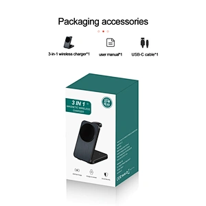 Magnetic Foldable Black Universal Charging Station 3 In 1 Wireless Charger