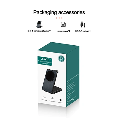 Magnetic Foldable Black Universal Charging Station 3 In 1 Wireless Charger