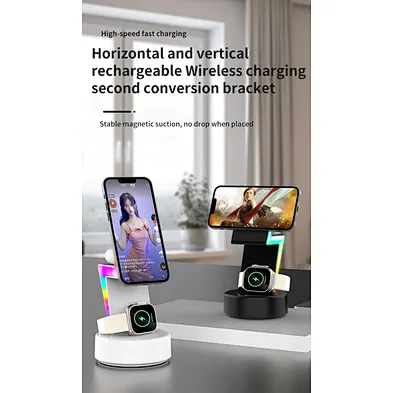 2024 hot sale unique design For phone Magnetic Wireless Charger Stand 3 In 1 Rgb wireless charger