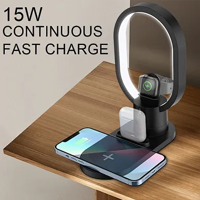 JEDI 15W Magnetic 4 in 1 wireless charger multifunction chargers Fast Wireless Charging with Night Light Charging Station