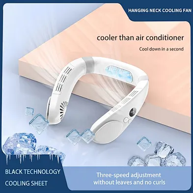 Portable Wearable Lazy Hanging Neck Fan Air Cooling USB Rechargeable 4400mah Leafless Refrigeration Sport Hands-Free Fan