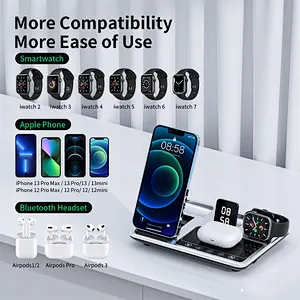 3 In 1 Fast Charging 3-In-1 Foldable 15W Digital Clock Metal Wireless Charger