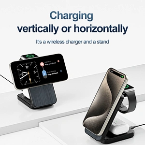 Magnetic Foldable Black Universal Charging Station 3 In 1 Wireless Charger