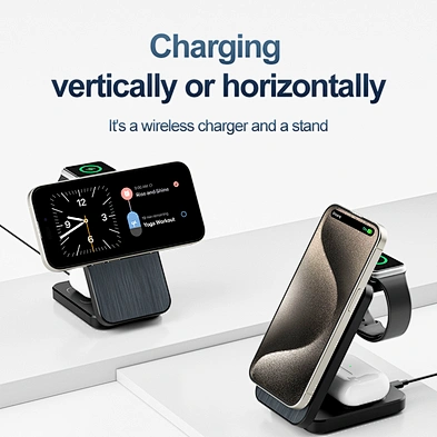 Magnetic Foldable Black Universal Charging Station 3 In 1 Wireless Charger