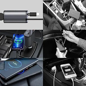 4 IN 1 Retractable Car Charger USB Type C Cable  Fast Charge Cord Cigarette Lighter Adapter for iphone samsung phone