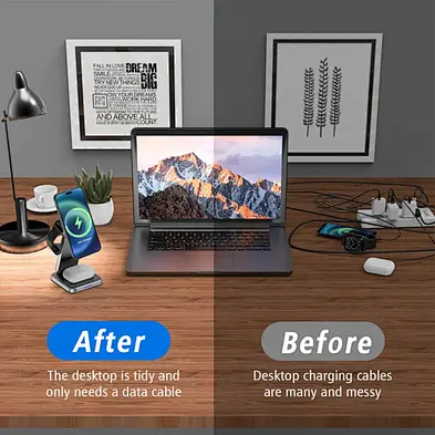 Custom Logo Printing Quick Charge Magnetic Wireless Charger 3 In 1 15W Fast Foldable Station H26