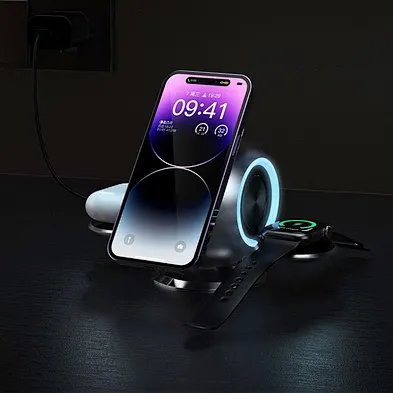 New Product Ideas 2024 Custom Charger Desktop Stand Dock Station Charging Stand, With Led Light Mobile Phone Wireless Charger