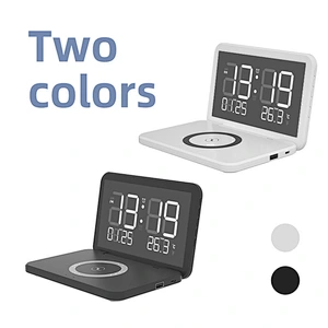 15W Electronic Desk Calendar Clock Folding Wireless Charging  with Phone Charger Mirror Wireless Charging Alarm Clock