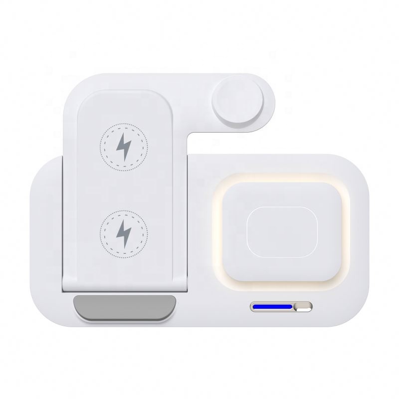 15W Wholesale Desktop Hot Sale Customize Foldable Qi Stand 5 In 1 Wireless Charger With Led Light Pedestal