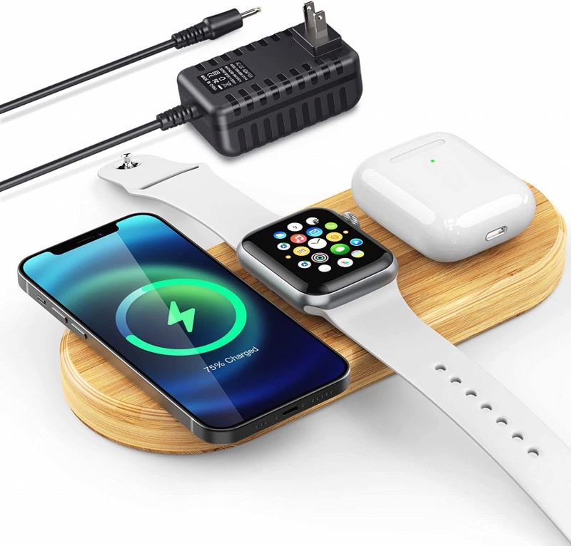2024 multifunction 15W 3 In 1  Wireless Charger Pad Wood 10w wireless charger wood