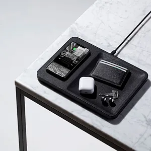 Leather wireless charginging tray for multiple devices 15W Qi accessories tray and charger wireless charger tray