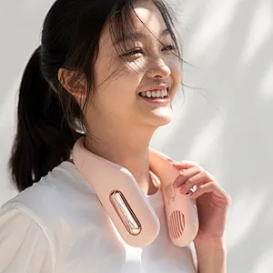 2024 Hot sale Portable Rechargeable Hand Free Hanging Neck Fan Custom Logo Wearable Sport Pink Neck Fan Cooling