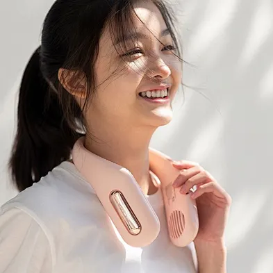 2024 Hot sale Portable Rechargeable Hand Free Hanging Neck Fan Custom Logo Wearable Sport Pink Neck Fan Cooling