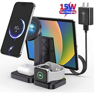 2024 NEW 15W Qi Fast Charging Dock Station Multi Devices Magnetic 4 in 1 Wireless Charger Stand for multifunction