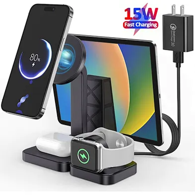 2024 NEW 15W Qi Fast Charging Dock Station Multi Devices Magnetic 4 in 1 Wireless Charger Stand for multifunction
