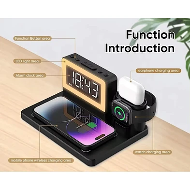Multifunctional Charging Station Bedside Table Lamp 5in1 Qi 4 In 1 Multiple Wireless Charger Stand With Clock