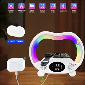 Lamp Wireless Charger Speaker Night RGB Alarm Clock LED Speaker Charger with Phone Wireless Charger Light and BT Speaker