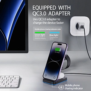 Two Sides Watch Charging Qi Fast Charge 15W 3 In 1 Wireless Charger With Turned Over Design