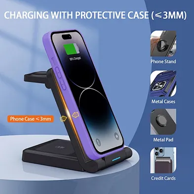 2024 high quality multifunction wireless charger Magnetic 15W Fast Qi Wireless Charger Foldable 3 In 1 fast charging