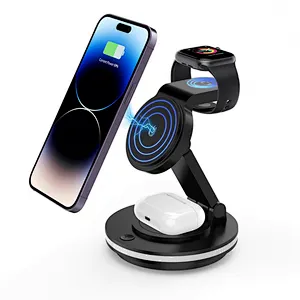 High quality Magnetic fast charging 3 In 1 multifunction for phone watch wireless charger with RGB night lamp