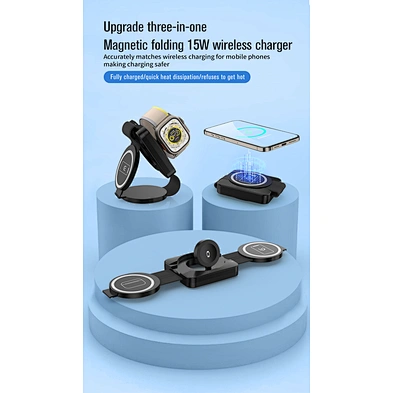 2024 new Fast Foldable Magnetic Wir Foldable 3 In 1 Wireless Charger Station Qi 15W Fast charging