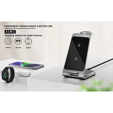 2024 aluminum alloy wireless charger 3 In 1 Charger Watch Qi For phoneStation 3In1 Desktop Wireless Charging Stand