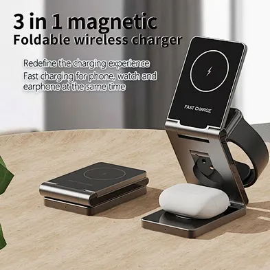 3-In-1 Magnetic Stand Aluminum Foldable Wireless Charger 3 In 1