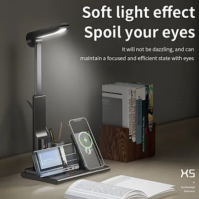 JEDI LED Desk Lamp Home Office 3 Color Modes Study Lamp  15W Wireless Charger with Pen Holder