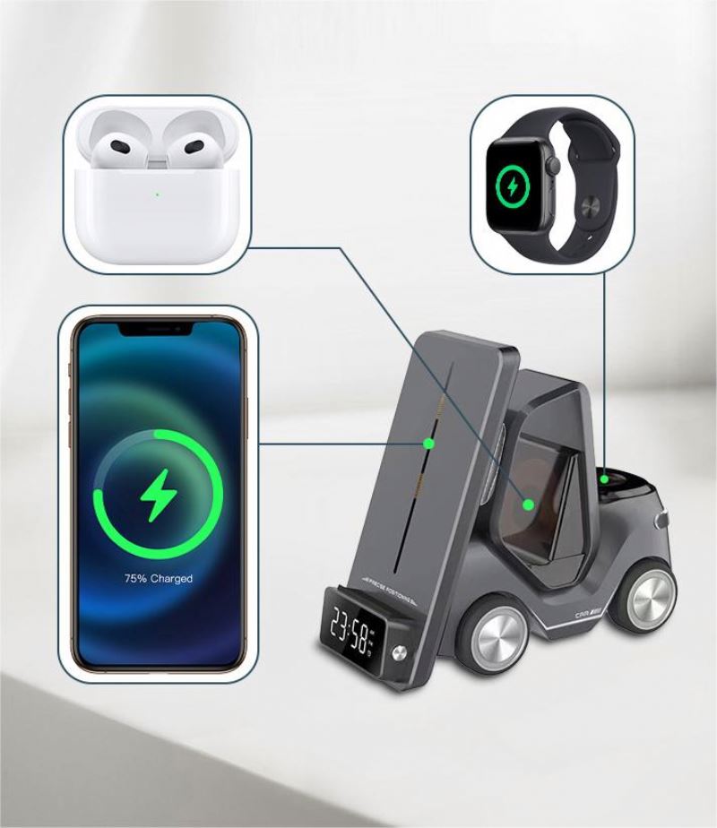 forklift shape design 5 In 1 Wireless charging Station for phone Magnetic Desktop 6 Car Shaped  Universal Mobile phone Charger