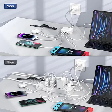 Usb C Fast Charger 100W 6 Port Pd And Qc A Wall Adapter Super Type Block Compact 5Ft Extension Cube Charging U Gan Charge Plug