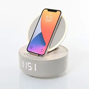 Multifunctional 5 in 1 Vanity Mirror with LED Fill Light Wireless BT Speaker LED Clock Wireless Charger