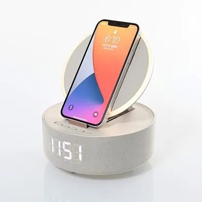 Multifunctional 5 in 1 Vanity Mirror with LED Fill Light Wireless BT Speaker LED Clock Wireless Charger