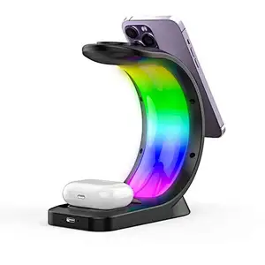 2023 Trending 4 IN 1 Lamp Rgb Ambient Night Light With Led Wireless Charger