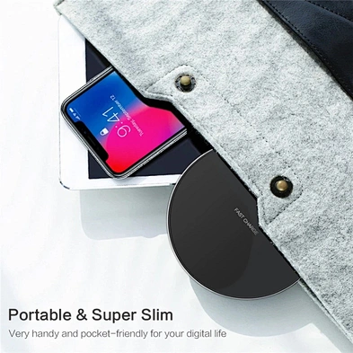 Super slim portable 10W round wireless charger for phone charging -HL4966