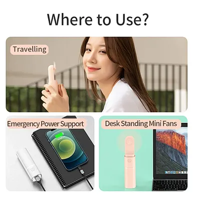Portable Multifunction 2 In 1 Hand Usb Rechargeable Fan, Quiet Personal With Power Bank For Indoor, Outdoor And Travel Mini Fan