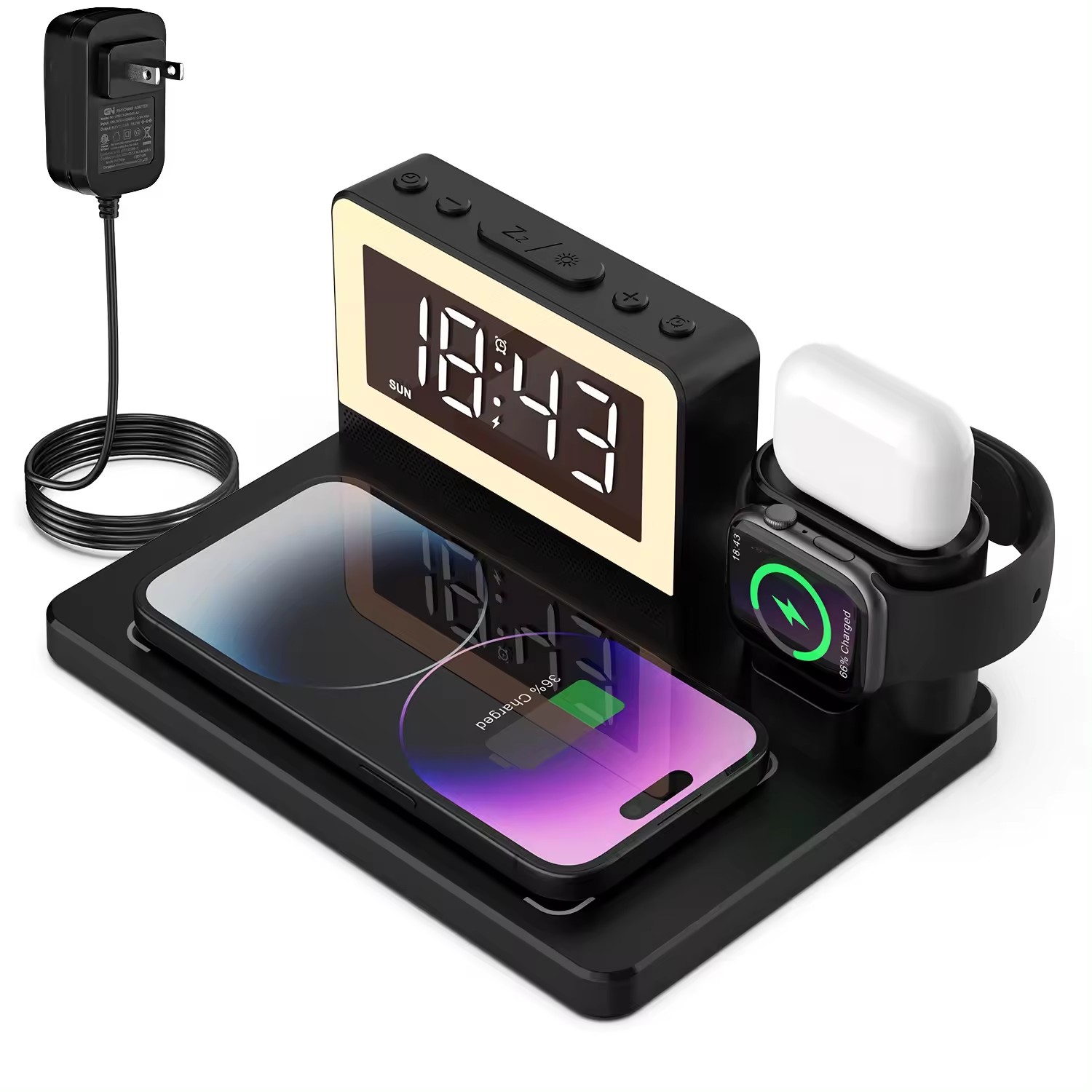 Multifunctional Charging Station Bedside Table Lamp 5in1 Qi 4 In 1 Multiple Wireless Charger Stand With Clock